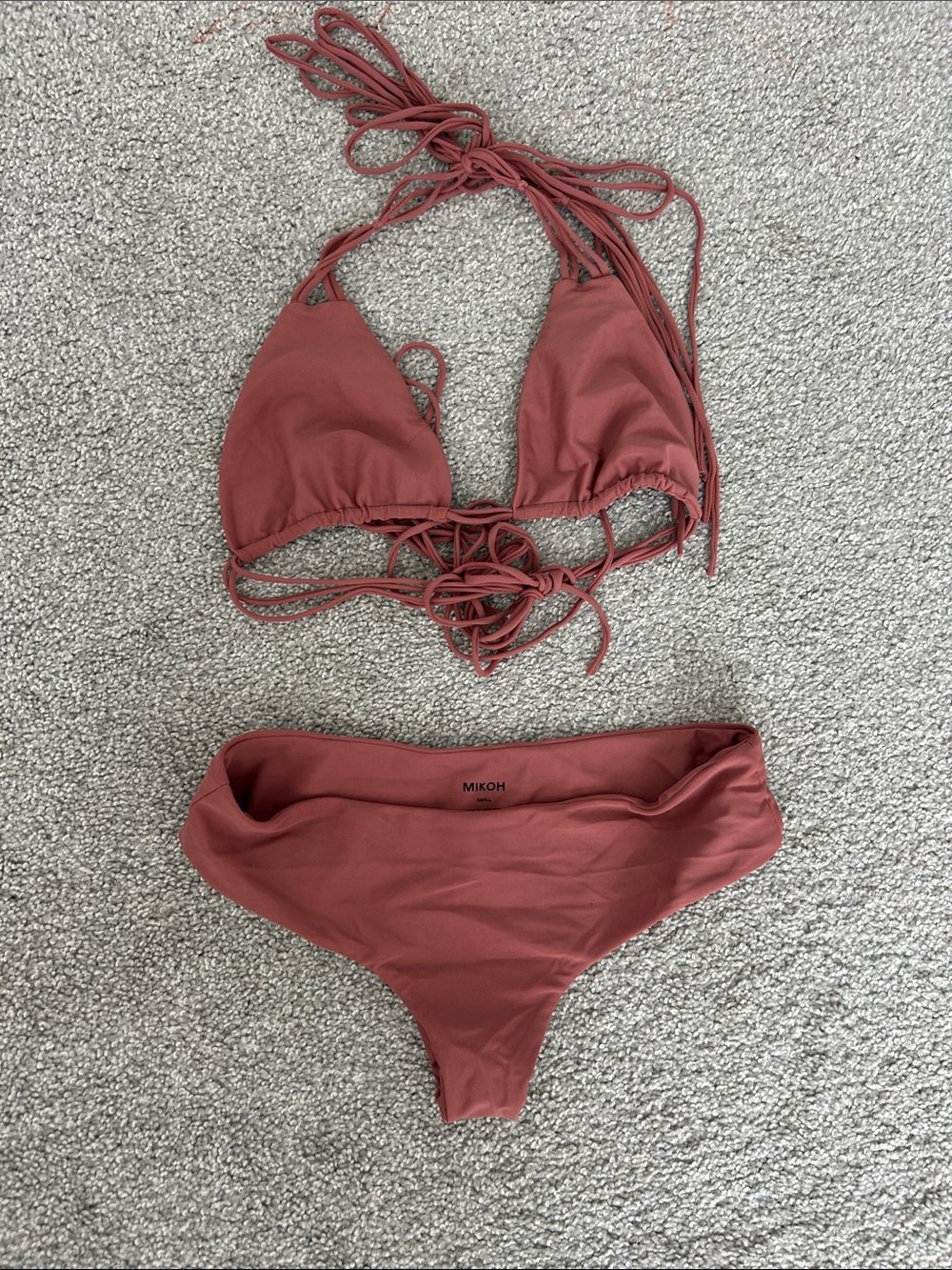 Mikoh Clay Rose Strappy Triangle Bikini Set